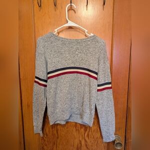 Gray Women's Sweater with Striped Detail